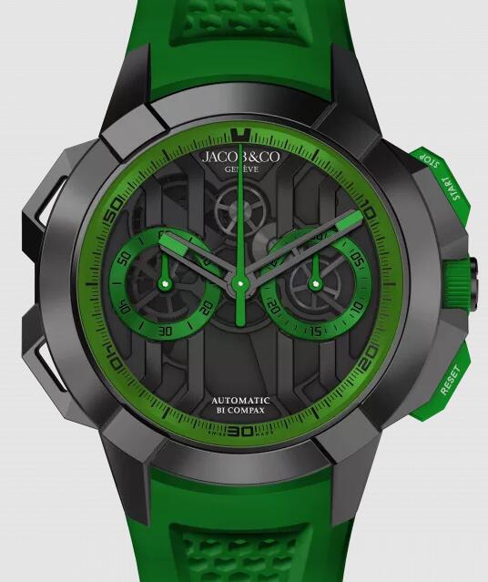 Jacob & Co Replica watch EPIC X CHRONO 44MM - BLACK TITANIUM - GREEN INNER RING EC430.21.AA.AA.ABRUA